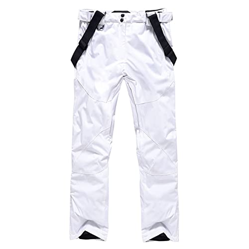 HOTIAN Herren Skihose Hosenträgerhose Outdoorhose Snowboardhose Winter Wasserdicht Warm Abnehmbare Hosenträger Skilanglaufhose Thermohose Wanderhose Ski Pant White XS von HOTIAN