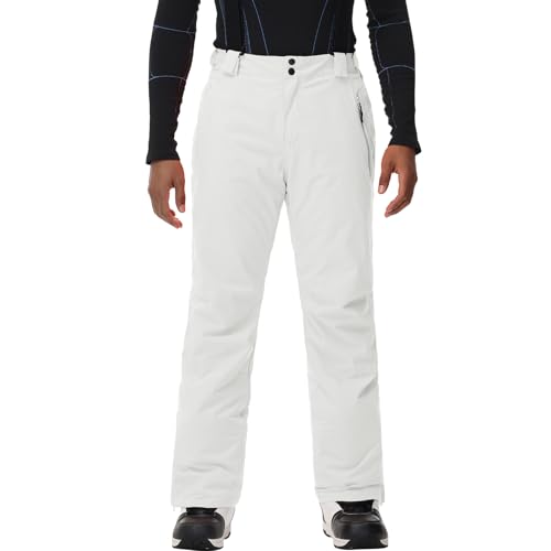 HOTIAN Herren Skihose Wasserdicht Wasserdicht Schneehose Atmungsaktive Warm Outdoorhose Hosenträger Schneehosekihose Winter Snowboardhose Trekkinghose White XXL von HOTIAN