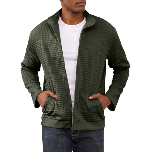 Jacke Herren Steppjacke Herren übergangsjacke frühlingshaft Karierten Jacquard Freizeit Leicht Jacken Stehkragen mit Tasche Amy green M von HOTIAN