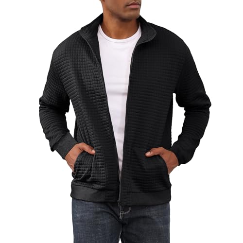 Jacke Herren Steppjacke Herren übergangsjacke frühlingshaft Karierten Jacquard Freizeit Leicht Jacken Stehkragen mit Tasche Black M von HOTIAN