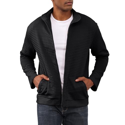 Jacke Herren Steppjacke Herren übergangsjacke frühlingshaft Karierten Jacquard Freizeit Leicht Jacken Stehkragen mit Tasche Black XXL von HOTIAN