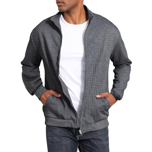 Jacke Herren Steppjacke Herren übergangsjacke frühlingshaft Karierten Jacquard Freizeit Leicht Jacken Stehkragen mit Tasche Dark Gray XXL von HOTIAN