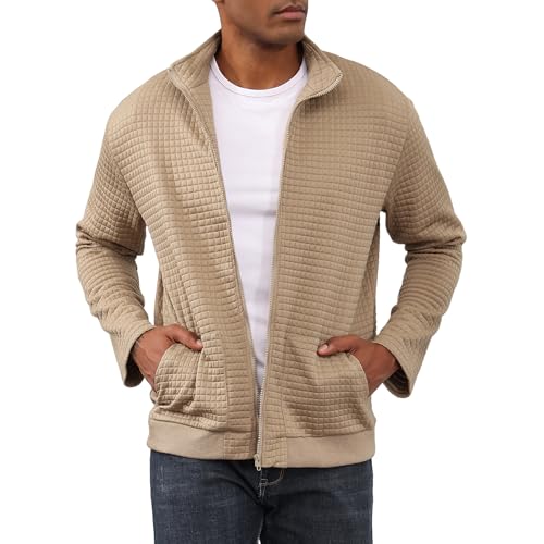 HOTIAN Jacke Herren Steppjacke Herren übergangsjacke frühlingshaft Karierten Jacquard Freizeit Leicht Jacken Stehkragen mit Tasche Khaki XXL HOTIAN Jacke Herren Steppjacke Herren übergangsjacke frühlingshaft Karierten Jacquard Freizeit Leicht Jacken Stehkragen mit Tasche Khaki XXL von HOTIAN