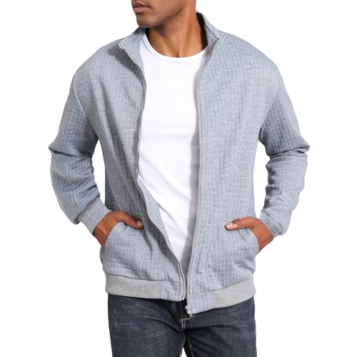 Jacke Herren Steppjacke Herren übergangsjacke frühlingshaft Karierten Jacquard Freizeit Leicht Jacken Stehkragen mit Tasche Light Gray XXL von HOTIAN