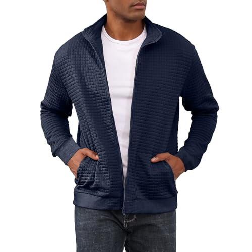 Jacke Herren Steppjacke Herren übergangsjacke frühlingshaft Karierten Jacquard Freizeit Leicht Jacken Stehkragen mit Tasche Navy S von HOTIAN