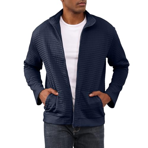 HOTIAN Jacke Herren Steppjacke Herren übergangsjacke frühlingshaft Karierten Jacquard Freizeit Leicht Jacken Stehkragen mit Tasche Navy XXL von HOTIAN