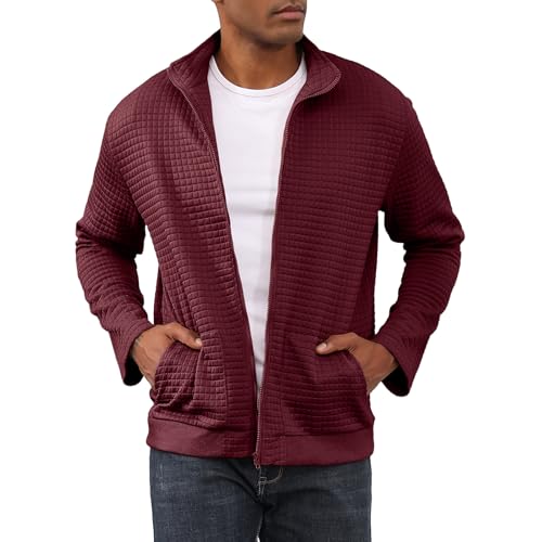Jacke Herren Steppjacke Herren übergangsjacke frühlingshaft Karierten Jacquard Freizeit Leicht Jacken Stehkragen mit Tasche Red S von HOTIAN