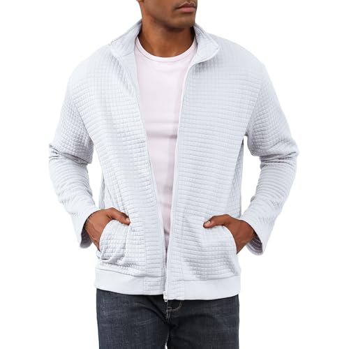 Jacke Herren Steppjacke Herren übergangsjacke frühlingshaft Karierten Jacquard Freizeit Leicht Jacken Stehkragen mit Tasche White XXL von HOTIAN