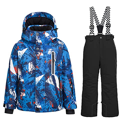 HOTIAN Kinder Skianzug, Jungen Kinder Schneeanzug,Kinder Winteroverall Wasserdichter Skianzug Jungen,Outdoor Warm Skifahren Bekleidung Skijacke and Skihose BU+BK-12 von HOTIAN