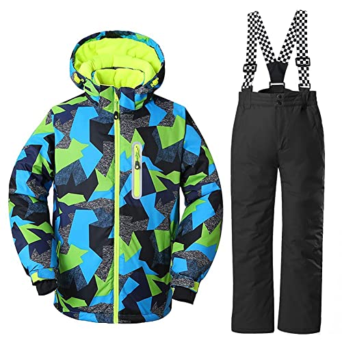 HOTIAN Kinder Skianzug, Jungen Kinder Schneeanzug,Kinder Winteroverall Wasserdichter Skianzug Jungen,Outdoor Warm Skifahren Bekleidung Skijacke and Skihose FY+BK-12 von HOTIAN