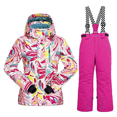 HOTIAN Kinder Skianzug, Mädchen Kinder Schneeanzug,Kinder Winteroverall Wasserdichter Skianzug Mädchen,Outdoor Warm Skifahren Bekleidung Skijacke and Skihose LSC+PK-10 von HOTIAN