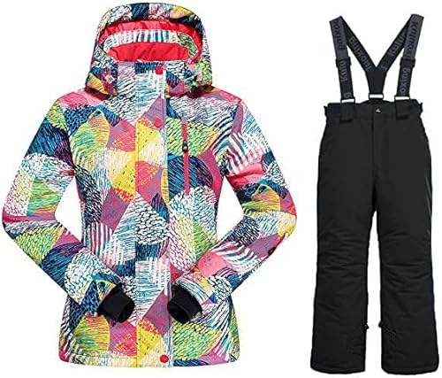 HOTIAN Kinder Skianzug, Mädchen Kinder Schneeanzug,Kinder Winteroverall Wasserdichter Skianzug Mädchen,Outdoor Warm Skifahren Bekleidung Skijacke and Skihose PM+BK-14 von HOTIAN