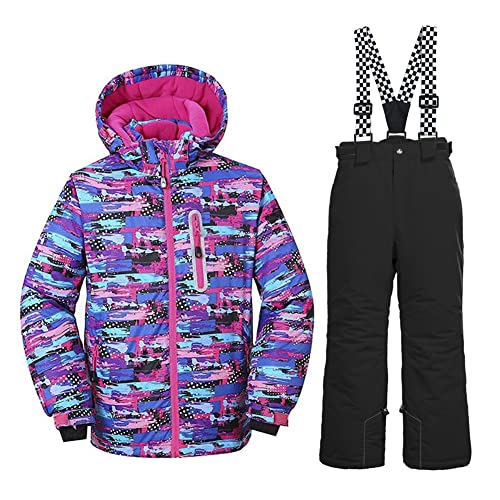 HOTIAN Kinder Skianzug, Mädchen Kinder Schneeanzug,Kinder Winteroverall Wasserdichter Skianzug Mädchen,Outdoor Warm Skifahren Bekleidung Skijacke and Skihose PU+BK-10 von HOTIAN