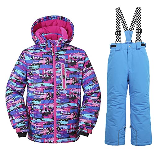 HOTIAN Kinder Skianzug, Mädchen Kinder Schneeanzug,Kinder Winteroverall Wasserdichter Skianzug Mädchen,Outdoor Warm Skifahren Bekleidung Skijacke and Skihose PU+BU-10 von HOTIAN