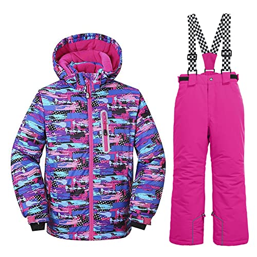 HOTIAN Kinder Skianzug, Mädchen Kinder Schneeanzug,Kinder Winteroverall Wasserdichter Skianzug Mädchen,Outdoor Warm Skifahren Bekleidung Skijacke and Skihose PU+PK-10 von HOTIAN