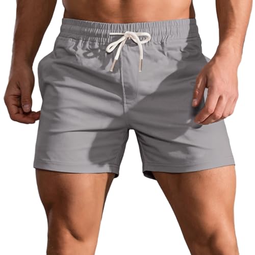 HOTIAN Shorts Herren Kurze Sommer Bermuda Shorts Baumwolle Jogginghose Elastische Taille mit Taschen Freizeitshorts Gray XL von HOTIAN