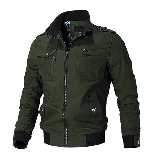 HOTIAN Übergangsjacke Herren Stehkragen Cargojacke Bomberjacke Jacke Freizeit Leicht Jacken mit Vielen Taschen Feldjacke von HOTIAN