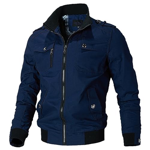 HOTIAN Übergangsjacke Herren Stehkragen Cargojacke Bomberjacke Jacke Freizeit Leicht Jacken mit Vielen Taschen Feldjacke von HOTIAN