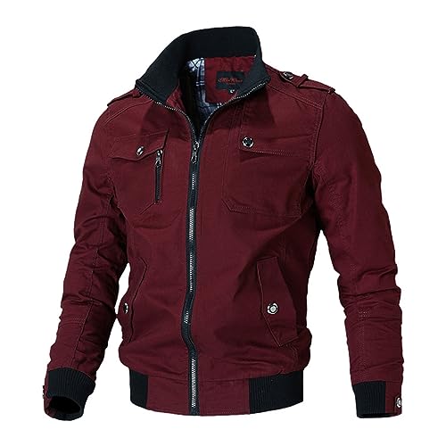 HOTIAN Übergangsjacke Herren Stehkragen Cargojacke Bomberjacke Jacke Freizeit Leicht Jacken mit Vielen Taschen Feldjacke von HOTIAN