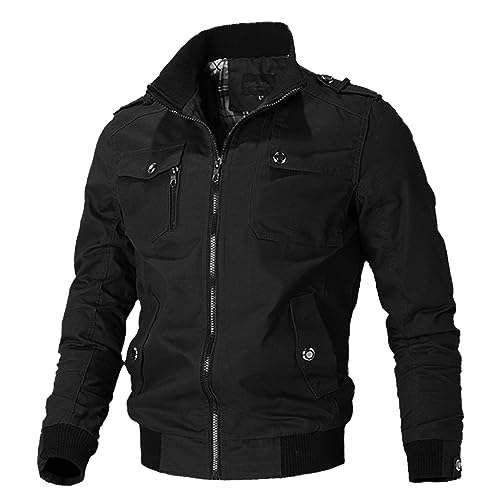HOTIAN Übergangsjacke Herren Stehkragen Cargojacke Bomberjacke Jacke Freizeit Leicht Jacken mit Vielen Taschen Feldjacke von HOTIAN