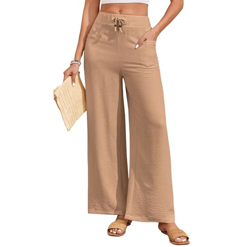 HOTIAN Weite Hosen Damen Weites Leinenhose Lang Hohe Taille Dehnbar Freizeithose Leicht Sommerhose mit Tasche HOTIAN Weite Hosen Damen Weites Leinenhose Lang Hohe Taille Dehnbar Freizeithose Leicht Sommerhose mit Tasche von HOTIAN