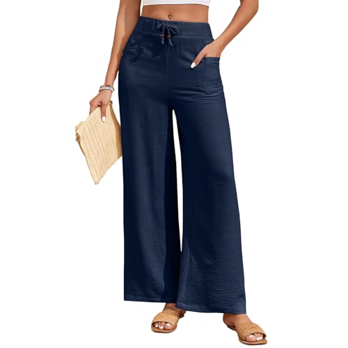 HOTIAN Weite Hosen Damen Weites Leinenhose Lang Hohe Taille Dehnbar Freizeithose Leicht Sommerhose mit Tasche HOTIAN Weite Hosen Damen Weites Leinenhose Lang Hohe Taille Dehnbar Freizeithose Leicht Sommerhose mit Tasche von HOTIAN