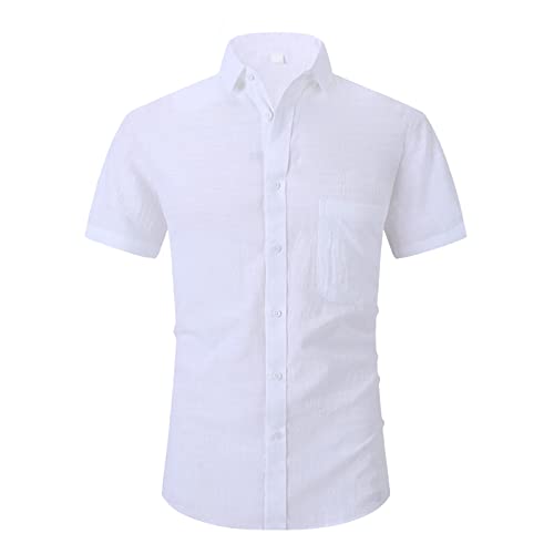 Herren Hemd Businesshemd Kurzarm Slim Fit Leinenshirt Freizeithemd Sommer Kurzarmhemd Basic Shirt White01 2XL von HOTIAN