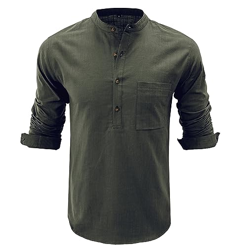 HOTIAN Herren Langarm Shirts, Henley Shirt Baumwolle,Herren Basic Long-Sleeved Shirts,Lässige T-Shirt mit Knöpfen Einfarbige,Waffelstrick Causal Shirt Grau 2XL von HOTIAN