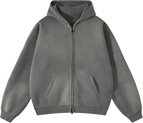 Herren Oversized Hoodie Pullover Vintage Fleece Pullover Acid Wash Basic Warm Kapuzenpullover mit Reißverschluss Streetwear von HOTIAN