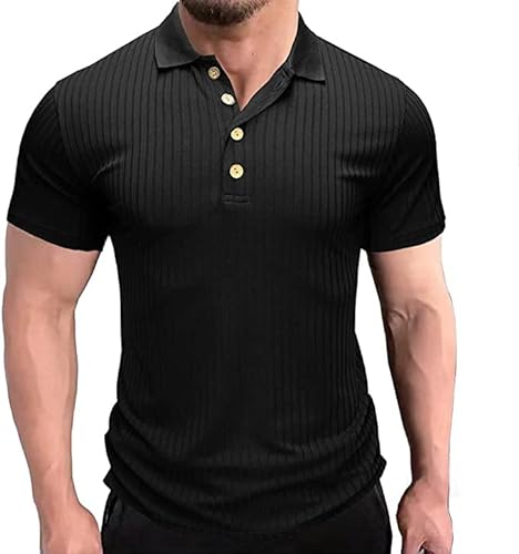 Herren Poloshirts Kurzarm Herren Kurzarm Atmungsaktives Sommer Slim-Fit Herrenhemden Kurzarm Freizeithemd Hemd Golf T-Shirt Schwarz L von HOTIAN