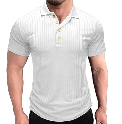 Herren Poloshirts Kurzarm Herren Kurzarm Atmungsaktives Sommer Slim-Fit Herrenhemden Kurzarm Freizeithemd Hemd Golf T-Shirt Weiß L von HOTIAN