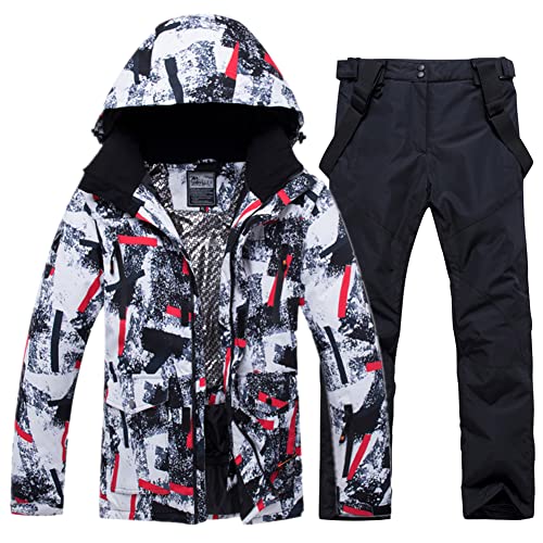 HOTIAN Herren Schneeanzug, Herren Ski Jacke und Hosen Set,Winter Warme Schnee Skifahren Sätze,für Wandern Klettern Isoliertes Snowboarden redwhite+black M von HOTIAN