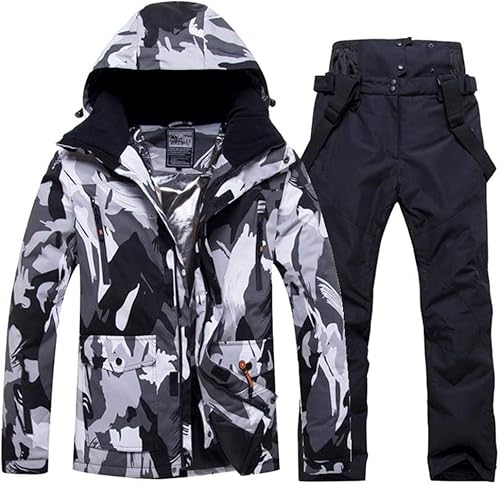 HOTIAN Herren Schneeanzug, Herren Ski Jacke und Hosen Set,Winter Warme Schnee Skifahren Sätze,für Wandern Klettern Isoliertes Snowboarden black+black XL von HOTIAN