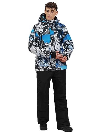 HOTIAN Herren Schneeanzug, Herren Ski Jacke und Hosen Set,Winter Warme Schnee Skifahren Sätze,für Wandern Klettern Isoliertes Snowboarden blue+black L von HOTIAN