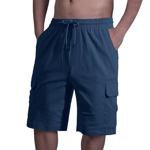 HOTIAN Herren Shorts Sommer Kurze Hosen Herren Cargo Shorts Herren Leinenhose Herren kurz Kordelzug mit Taschen Fit Freizeithose Laufshorts von HOTIAN