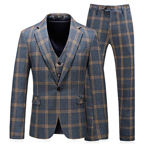 HOTK Herren Hübsche Plaid Slim Fit 3 Stück Hochzeit Smoking Maßgeschneiderte Business-Anzüge von HOTK