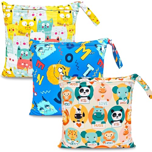 HOTLIKE Wetbag, Nassbeutel, 3 Stück Windeltasche Wickeltasche, Nasstaschen Wiederverwendbare Organiser Beutel Waschbar mit Reißverschluss für Baby Kleinkind Reisen Gym (Gelb) von HOTLIKE