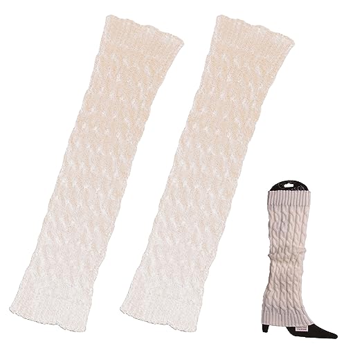 Langer Stulpen für Frauen, Damen Strick-Beinstulpen, Hohe Fußlose Kniestrümpfe, Erwachsene Damen Strickstrümpfe, Beinlinge Socken, Damen Lange Stiefel Socken, für Yoga, Tanzen, Winter, 1 Paar (Weiß) von HOTMNTY