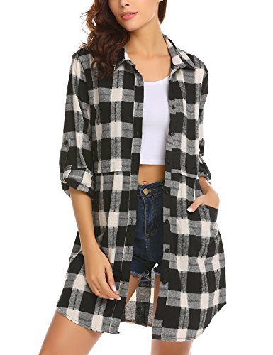 Hotouch Damen Hemd Kariertes Langarmshirt Oktoberfest Bluse Baumwolle Freizeithemd Knopfleiste V-Ausschnitt Karierte Jacke HolzfäLlerhemd Oberteile Schwarz M von Hotouch