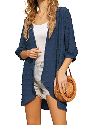 HOTOUCH Damen Strandkleid Bikini Cover Up Sommer Elegant Cardigan Lässige 3/4 Ärmel Strickjacke Bademode Strand Vertuschen Shirt Navy blau XXL von HOTOUCH