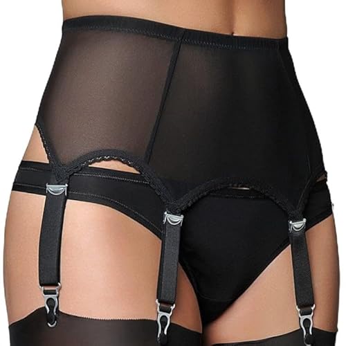 HOTSO Damen Strapsgürtel Sexy Guepiere Strumpfhalter Sexy Set Strumpfhalter Spitze Große Größe Schwarz Strümpfe für Strumpfhalter Dessous mit 6 verstellbaren Trägern, Schwarz , Medium-Large von HOTSO