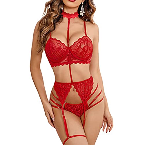 HOTSO Dessous Damen Sexy Unterwäsche Weihnachten Strapse Reizwäsche Kostüm Xmas Nachtwäsche Spitze Bindeseil Lingerie Set von HOTSO