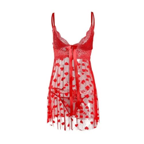 HOTSO Frauen Spitze Sexy Dessous Gaze Einteilige, Sexy Lingerie Sheer Cami und Short Schwangere Set Schiere Mesh Nachtwäsche Romantische Dessous Fraun Damen Datum (Rot, 2XL-3XL) von HOTSO