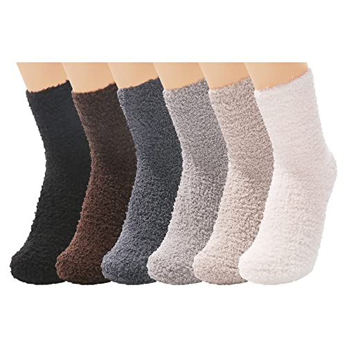 HOTSO Kuschelsocken Damen Flauschige Haussocken 6 Paar Warme Winter Socken Dicke Thermosocken Plüschsocken Stricksocken Bettsocken Kuschelig Geschenk Weihnachtssocken (Dunkel) von HOTSO