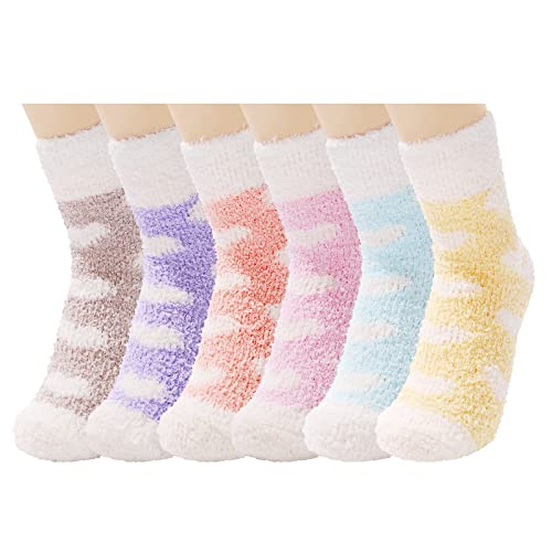 HOTSO Kuschelsocken Damen Flauschige Haussocken 6 Paar Warme Winter Socken Dicke Thermosocken Plüschsocken Stricksocken Bettsocken Kuschelig Geschenk Weihnachtssocken (Herz) von HOTSO