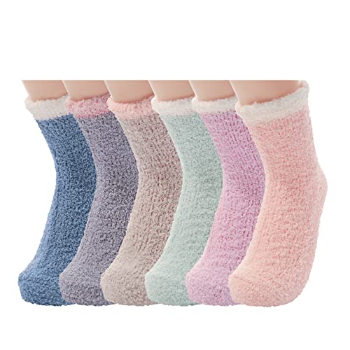 HOTSO Kuschelsocken Damen Flauschige Haussocken 6 Paar Warme Winter Socken Dicke Thermosocken Plüschsocken Stricksocken Bettsocken Kuschelig Geschenk Weihnachtssocken (Weißer Rand) von HOTSO