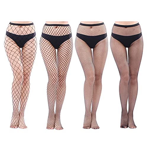 HOTSO Netzstrumpfhose Schwarz Fishnet Stockings Damen 4 Paar Sexy Strümpfe Fischnetz Strumpfhose Netzstrümpfe mit 4 verschiedenen Maschen für Damen von HOTSO