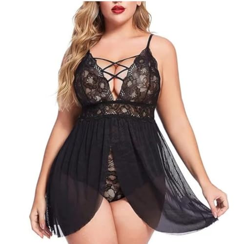 HOTSO Sexy Dessous Babydoll Plus Size Frauen Chemise Nachthemden Spitze Negligee Unterwäsche EIN StüCk Nachtwäsche Nachthemd Damen (Schwarz, XL) von HOTSO