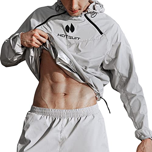 HOTSUIT Anti Rip Technisch Schwitzanzug herren um zum abnehmen Saunaanzug herren mit Sauna jacke und Schwitzhose zum abnehmen mit Fitness Boxen Grau-2XL von HOTSUIT