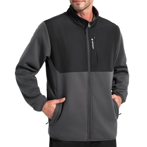 HOTSUIT Herren Fleecejacke Outdoor Winddichte Winterjacke Warme Fleece Jacke mit voller Reißverschluss Wander Trekking Grau S von HOTSUIT